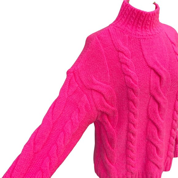 Anthropologie Cable Knit Chunky Oversized Sweater Sz M Neon Pink Barbiecore Wool - Picture 6 of 12